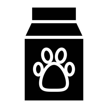 Paketin üzerindeki köpek patisi, hayvan maması ikonu.