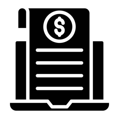 Bilgisayarında dolar olan kağıt simgesi, online fatura vektörü