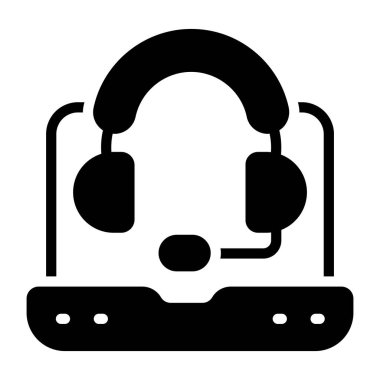 Bilgisayarın içindeki kulaklıklar, çevrimiçi müşteri destek simgesi