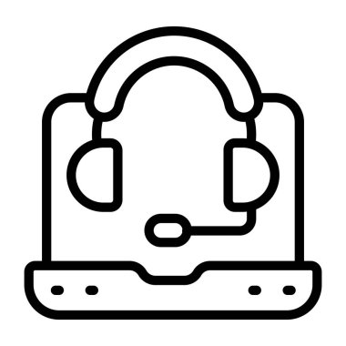 Bilgisayarın içindeki kulaklıklar, çevrimiçi müşteri destek simgesi