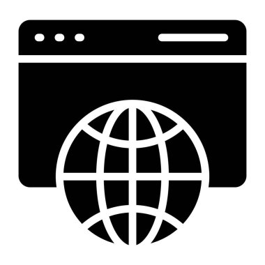 Web sayfasında dünya, web tarayıcı simgesinin katı tasarımı