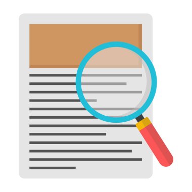      Büyüteç altındaki kağıt, arama içeriğinin düz tasarımı 