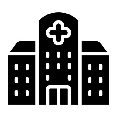 Hastane binası beyaz arkaplanda simge tasarımı doldurdu