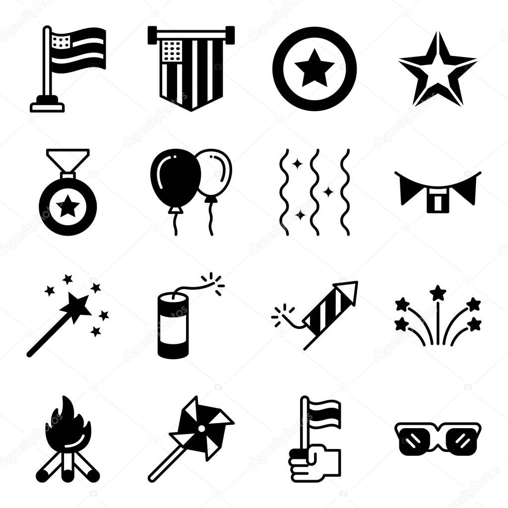 Pack of 4th July Solid Icons