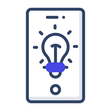 Akıllı telefonun içindeki ampul, mobil fikrin simgesi