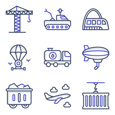 Taşıma ve Otomobil Düz Simgeleri Paketi 