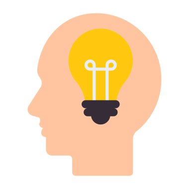 Light bulb inside mind, creative man icon
