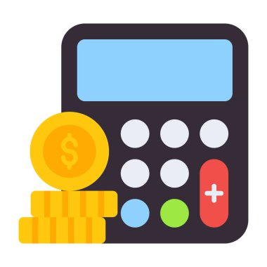 Coins with calculator, budget accounting icon