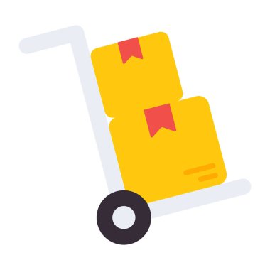 Cartons with handcart, flat design of luggage cart
