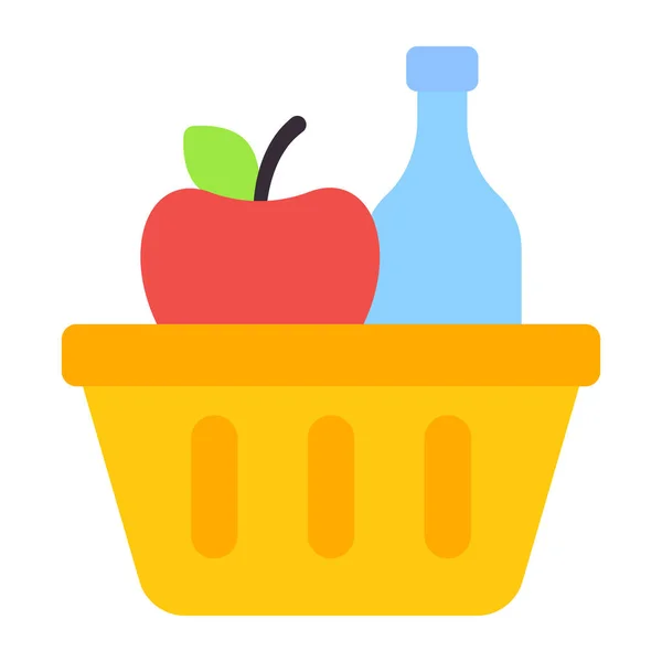Apfel Und Flasche Eimer Symbol Des Einkaufskorbs — Stockvektor
