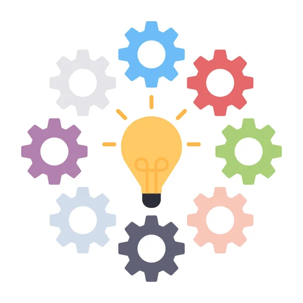 Gears Light Bulb Idea Development Icon — Stock Vector