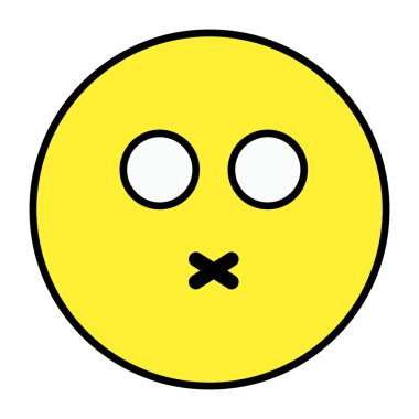 Çapraz duygu, kapalı ağız emojisinin düz tasarımı 