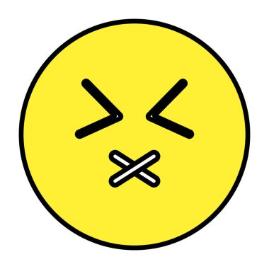 Çapraz duygu, kapalı ağız emojisinin düz tasarımı 