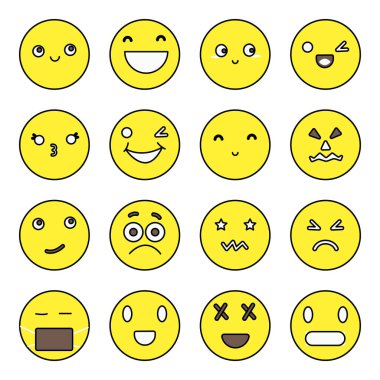 Bir paket Emoji ve Smiley Düz Simgeleri 