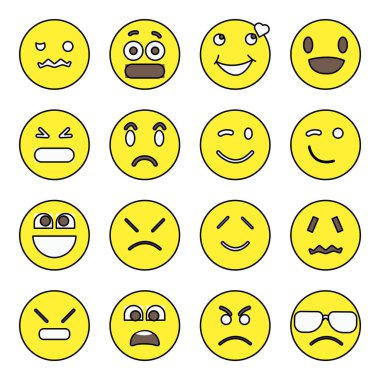 Emoji ve Yüz İfadesi Düz Simgeleri Paketi 