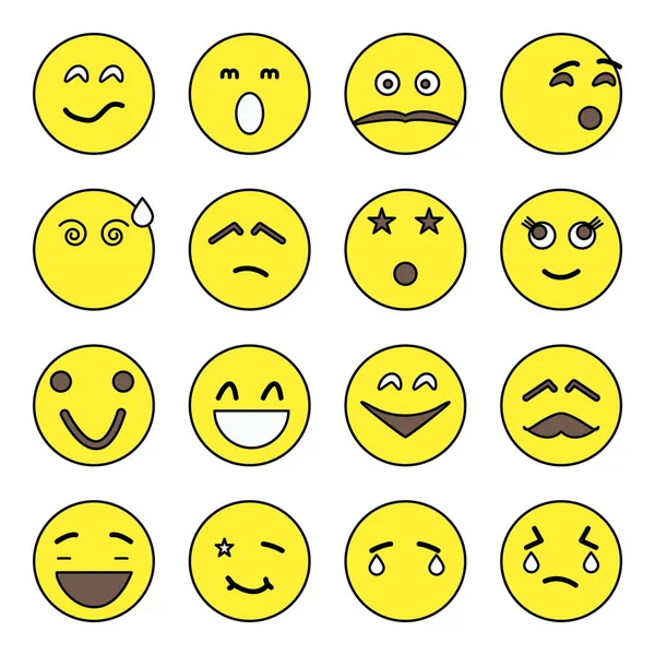 Pack Emotag Text Faces Icons — Stock Vector