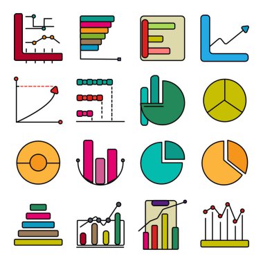 Pasta Çizelgesi Düz Simgeleri Paketi