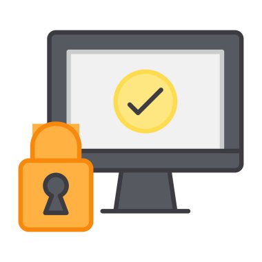 Monitörlü asma kilit, güvenli sistem simgesi