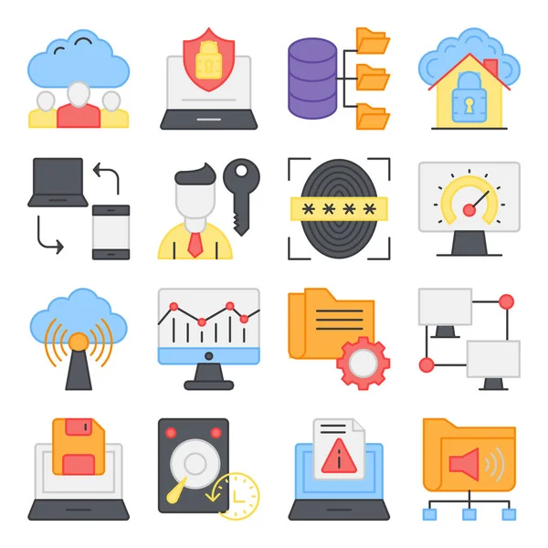 Pack Computer Network Flat Icons — Stock Vector