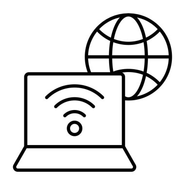 Wifi dizüstü bilgisayarın içinde sinyal veriyor, kablosuz bilgisayarın simgesi