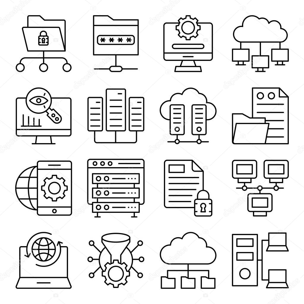 Pack of Data and Hardware Linear Icons 