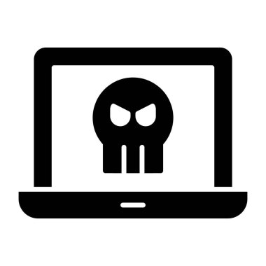 Skull inside system, concept of infected laptop icon