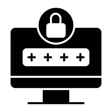 İçerideki asma kilitli parola monitör, sistem giriş simgesi