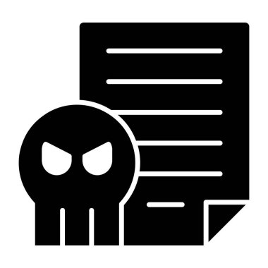 Skull with paper, solid design of file hacking