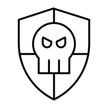Skull with shield, linear design of security hacking