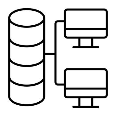 Database connected with monitors, icon of data transfer
