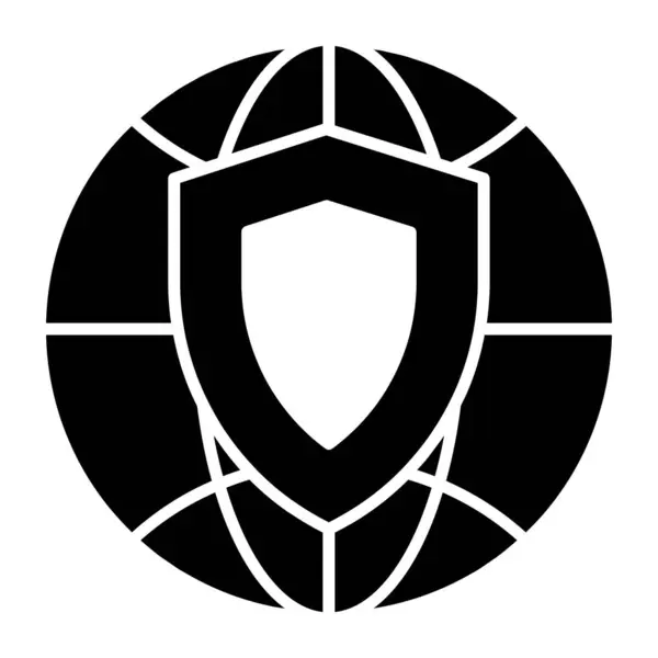 Globale Sicherheitsikone Solidem Design Schild Mit Globus — Stockvektor