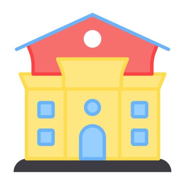 İşaretli bina simgesi, okul binasının düz tasarımı