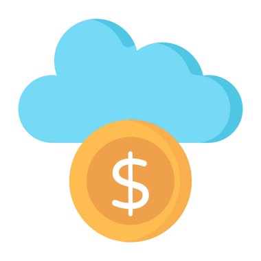 Dollar coin with cloud, concept of cloud money icon
