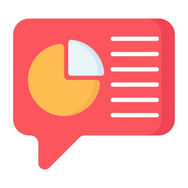 Pie graph inside chat bubble, flat design of business chat 