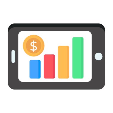 Bar chart inside smartphone, flat design of mobile statistics 