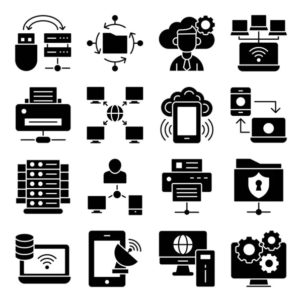 Pack Server Network Glyph Icons — Stock Vector