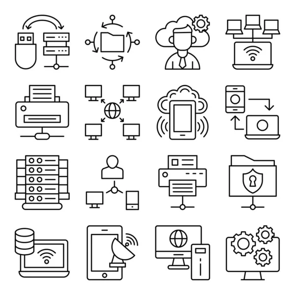 Pack Server Network Linear Icons — Stock Vector