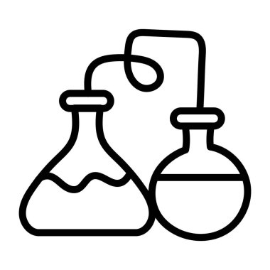 Doğrusal tasarımda kimyasal matara simgesi, laboratuvar deney konsepti vektörü