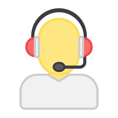 Avatar mikrofonlu kulaklık takıyor, müşteri desteğinin düz tasarımı.