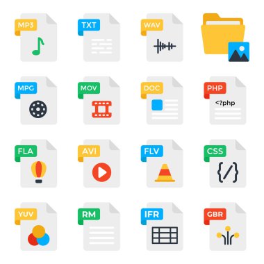 Pack of File Formats Flat Icons  clipart