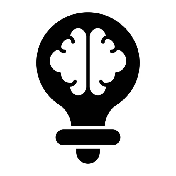 Cerebro Dentro Bombilla Diseño Sólido Lluvia Ideas — Vector de stock