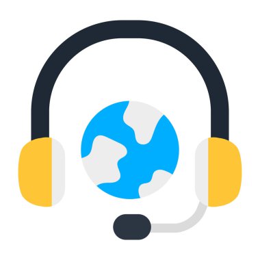 Mikrofon ve küresel simge ile kulaklıklar içinde dünya 