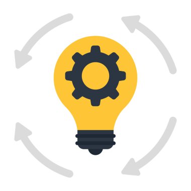 Ampulün içindeki vites, fikir üretiminin simgesi.