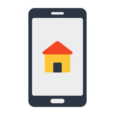 Akıllı telefonun içinde ev, emlak uygulamasının düz tasarım simgesi