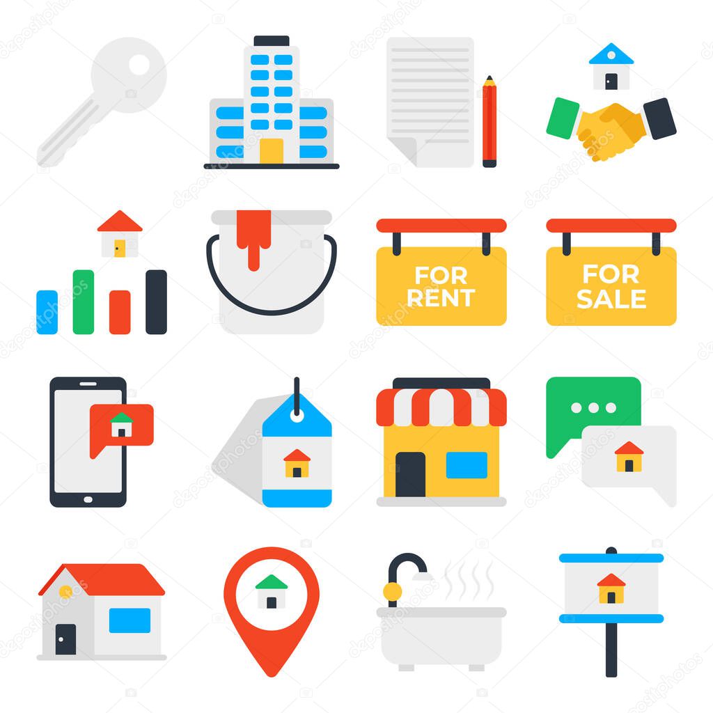 Pack of Real Estate and Property Flat Icons