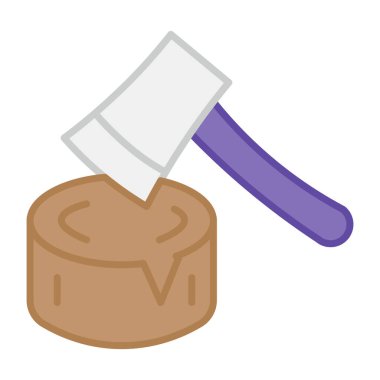 Ağaç kesme kavramını simgeleyen ağaç kütüğüyle balta