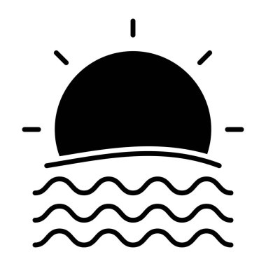 Gün batımı, günbatımı kavramını yansıtan su dalgalarıyla.