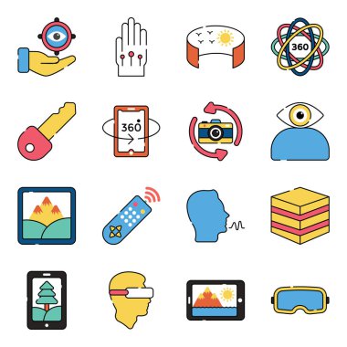 Sanal Gerçeklik ve Ortam Düz Simgeleri Paketi