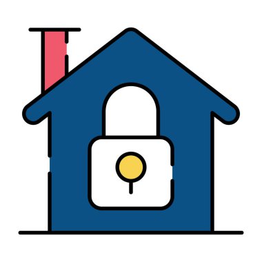 Ev binalı asma kilit, kilitli evin düz tasarımı