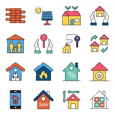 Özellik ve Binaların Paketi Düz Simgeler